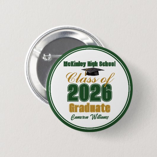 Green Gold Class of 2026 Graduation Keepsake 缶バッジ (正面&裏面)