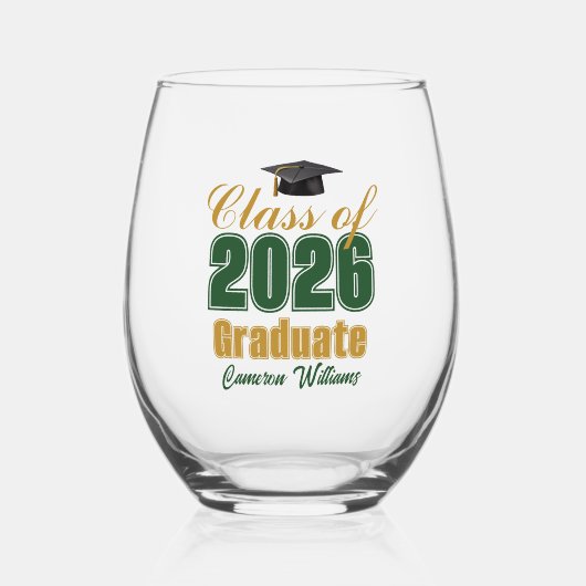 Green Gold Class of 2026 Graduation Party ステムなしワイングラス (正面)