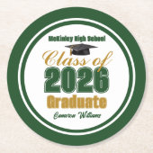Green Gold Class of 2026 Graduation Party ラウンドペーパーコースター (正面)