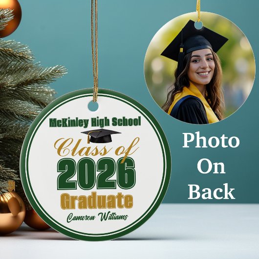 Green Gold Class of 2026 Graduation Photo セラミックオーナメント
