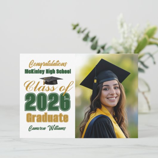 Green Gold Class of 2026 Photo Graduation 案内状 (スタンド正面)