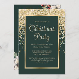 Green Gold Confetti Botanical Christmas Party 招待状