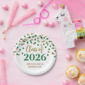 Green Gold Confetti Graduation 2026 ペーパープレート (パーティー)