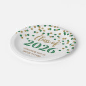 Green Gold Confetti Graduation 2026 ペーパープレート (アングル)