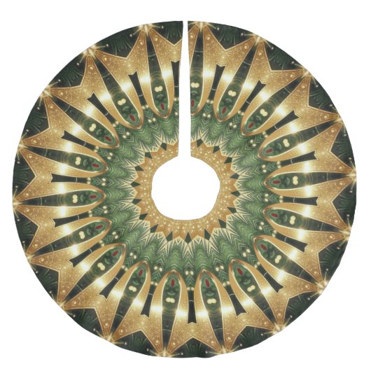 Green Gold Decorative Christmas Tree Skirt ブラッシュドポリエステルツリースカート (正面)