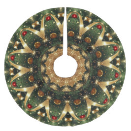Green Gold Decorative Christmas Tree Skirt ブラッシュドポリエステルツリースカート