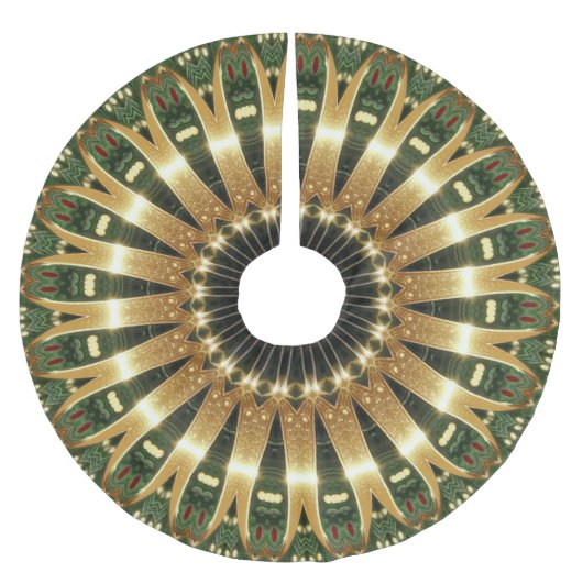 Green Gold Decorative Christmas Tree Skirt ブラッシュドポリエステルツリースカート (正面)