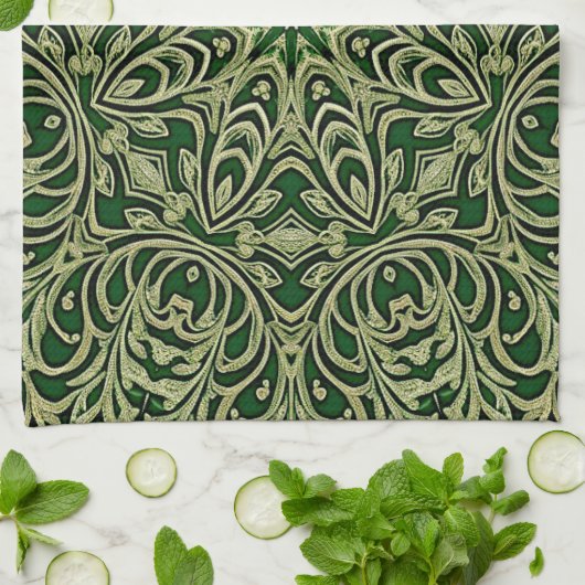 Green Gold Decorative Holiday Kitchen Towel キッチンタオル (折り畳み)