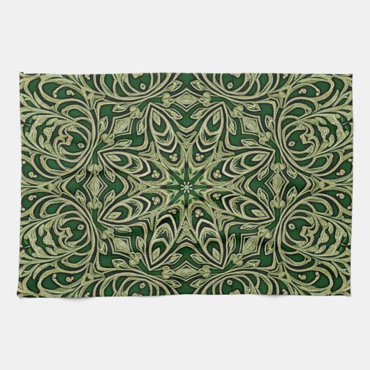 Green Gold Decorative Holiday Kitchen Towel キッチンタオル (横)