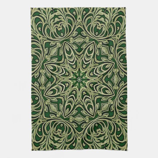 Green Gold Decorative Holiday Kitchen Towel キッチンタオル (縦)