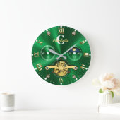 Green Gold Elegant Luxury Emerald ラージ壁時計 (ホーム)