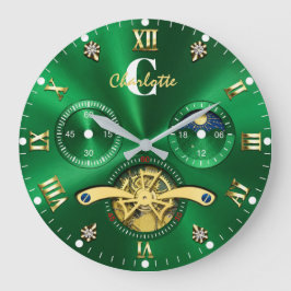 Green Gold Elegant Luxury Emerald ラージ壁時計