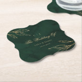 Green Gold Emerald Botanical Enchanted Wedding ペーパーコースター (アングル)