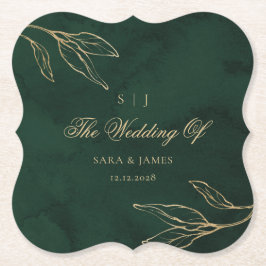 Green Gold Emerald Botanical  Enchanted Wedding ペーパーコースター