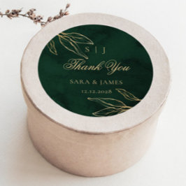 Green Gold Emerald Botanical Wedding Thank you ラウンドシール