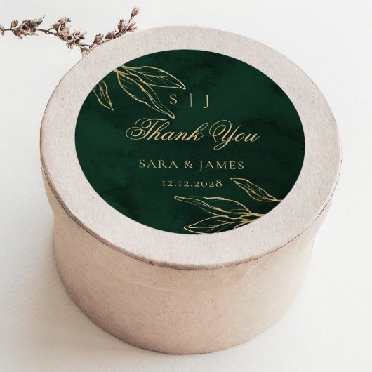 Green Gold Emerald Botanical Wedding Thank you ラウンドシール