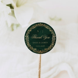 Green Gold Emerald Botanical Wedding Thank you ラウンドシール