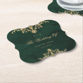 Green Gold Emerald Victorian Enchanted Wedding ペーパーコースター (アングル)