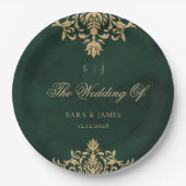 Green Gold Emerald Victorian Enchanted Wedding ペーパープレート (正面)