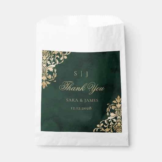 Green Gold Emerald Victorian Wedding Thank you フェイバーバッグ (正面)