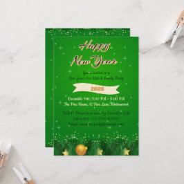 Green Gold Family New Year Invitation 招待状