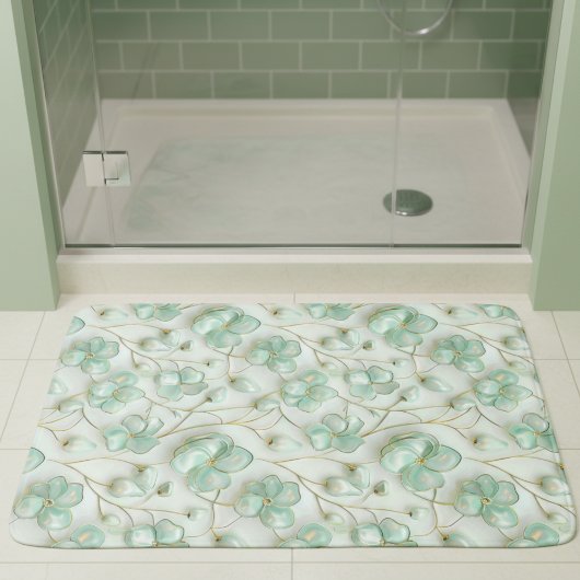 Green Gold Floral Bath Mat バスマット
