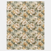 Green Gold Floral Blanket Modern Pastel Elegant フリースブランケット (正面)