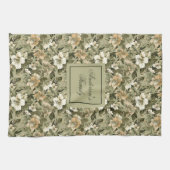Green Gold Floral Personalized Elegant Towel  キッチンタオル (横)