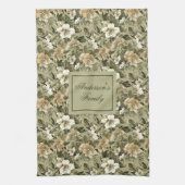 Green Gold Floral Personalized Elegant Towel  キッチンタオル (縦)