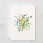 Green Gold Floral Rustic Christening Baptism 招待状 (裏面)