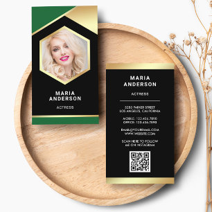 Green Gold Foil Model Actress QR Code Photo 名刺