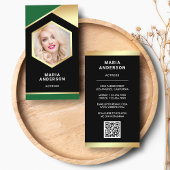 Green Gold Foil Model Actress QR Code Photo 名刺
