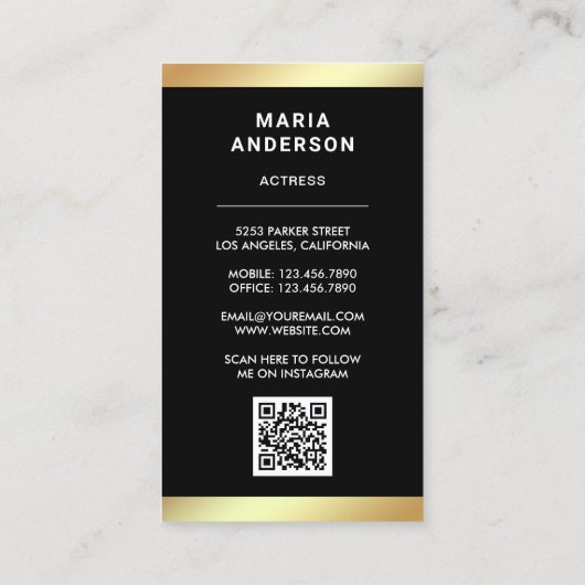 Green Gold Foil Model Actress QR Code Photo 名刺 (裏面)