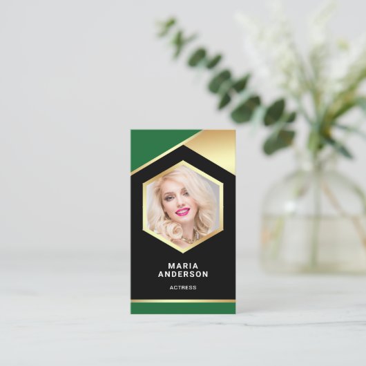 Green Gold Foil Model Actress QR Code Photo 名刺 (スタンド正面)