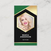 Green Gold Foil Model Actress QR Code Photo 名刺 (正面)