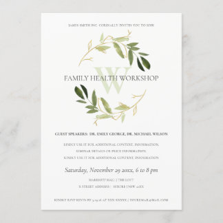 Green Gold Foliage Wreath Workshop Event 招待状