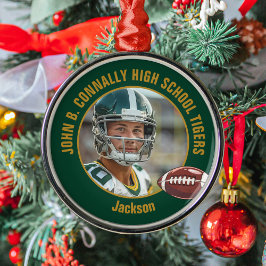 Green Gold Football Player Photo Christmas メタルオーナメント