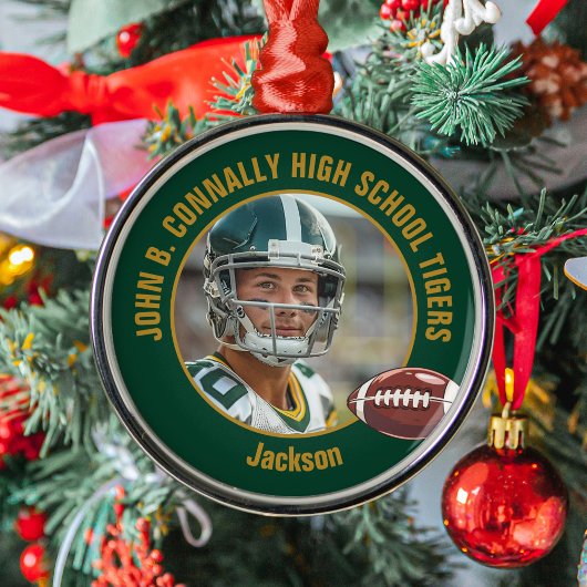 Green Gold Football Player Photo Christmas メタルオーナメント