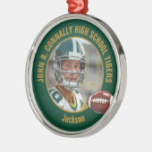 Green Gold Football Player Photo Christmas メタルオーナメント (左)