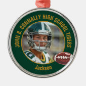 Green Gold Football Player Photo Christmas メタルオーナメント (正面)