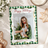 Green Gold Gingham Pattern Christmas 1 Photo シーズンカード