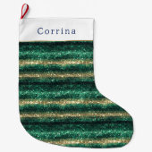 Green Gold Glitter Christmas ラージクリスマスストッキング (正面)