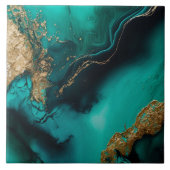 Green Gold Glitter Marbled Agate Ceramic  タイル (正面)