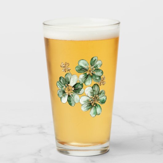 Green Gold Glitter Shamrock St. Patrick's Day タンブラーグラス (ドリンク正面)