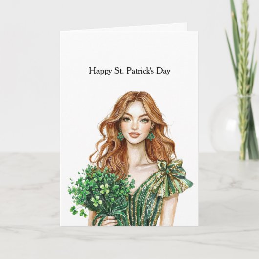 Green Gold Glitz Shamrock St. Patrick's Day カード (正面)