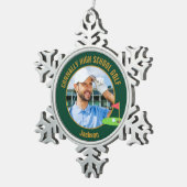 Green Gold Golfer Photo High School Golf Team スノーフレークピューターオーナメント (右)