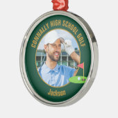 Green Gold Golfer Photo High School Golf Team メタルオーナメント (左)
