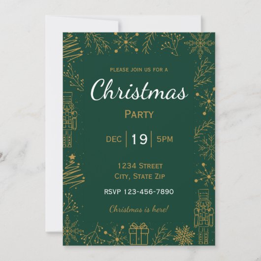 Green & Gold Holiday Invitation | Modern Glam Xmas 招待状 (正面)