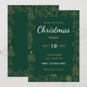 Green & Gold Holiday Invitation | Modern Glam Xmas 招待状 (正面/裏面)