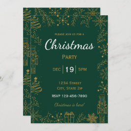 Green & Gold Holiday Invitation | Modern Glam Xmas 招待状